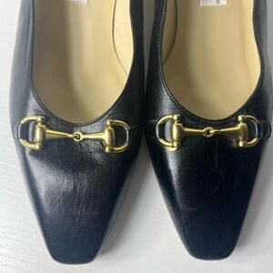Etienne Aigner Black Leather Horsebit Pumps Size 10M Made in Spain Gold Hardware